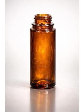 Owens-Illinois USA 1946 Amber Glass Pharmaceutical Medicine Bottle, 1.25x3.75”